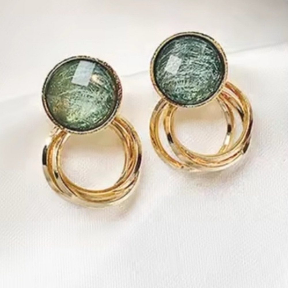 NEW Gold & Green Double Hoop Earrings